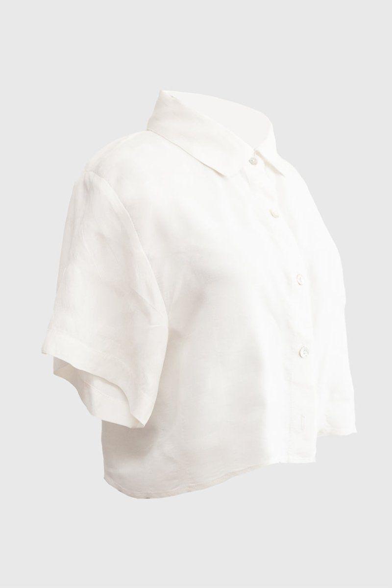 Camisa Crop  Tencel Blanco-1