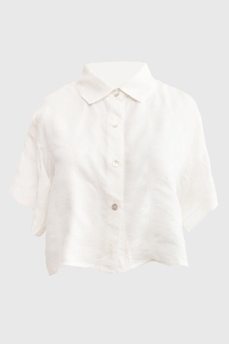 Camisa Crop  Tencel Blanco-2