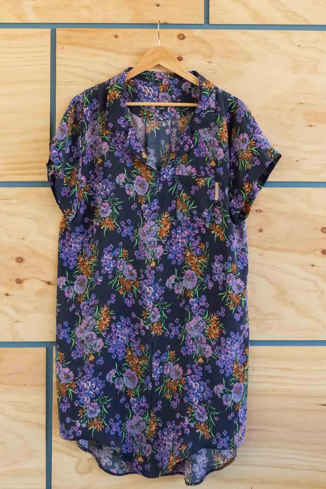 Vestido Camisero Seda Azul Marino -2