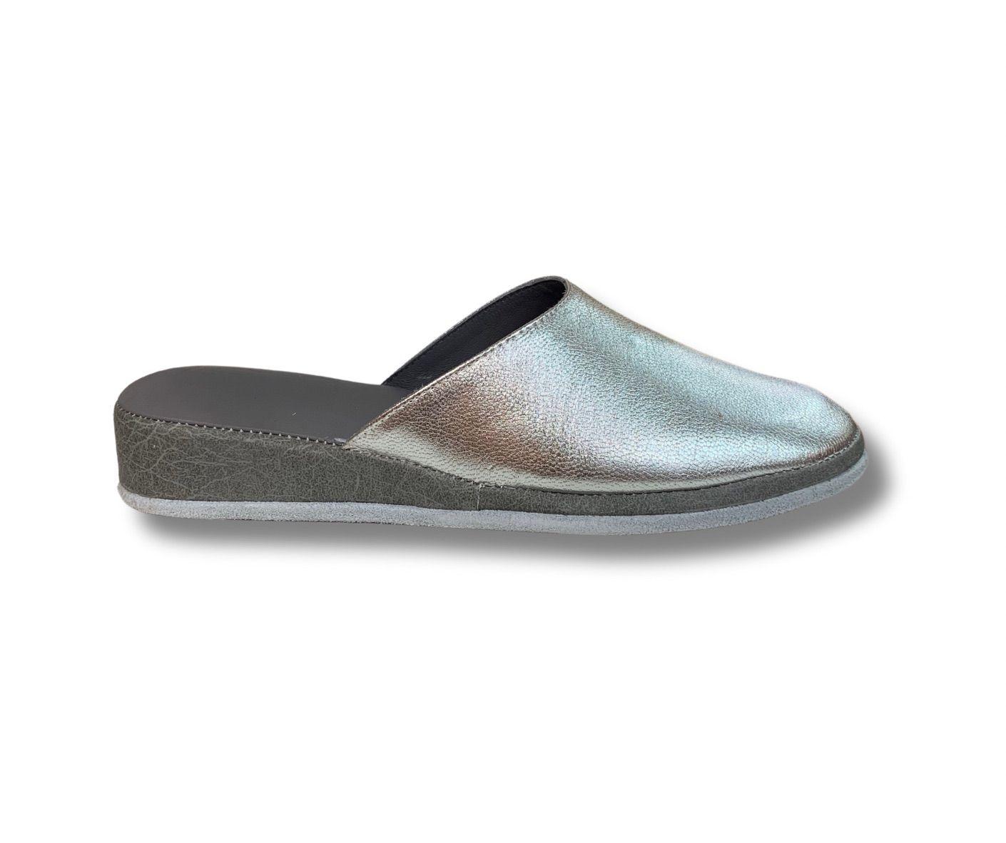 Pantuflas /Zapatilla de Levantar Cuero Mujer 24 plateado-0