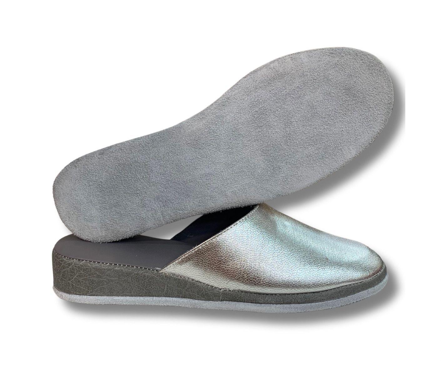 Pantuflas /Zapatilla de Levantar Cuero Mujer 24 plateado-3
