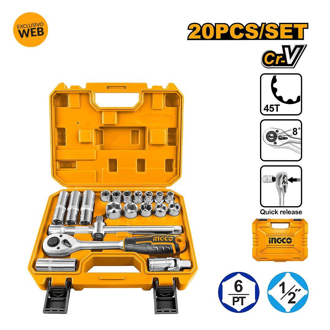 Set Dados Y Chicharra Industrial 20 Piezas 1/2" Ingco Ss Hkts12201-2