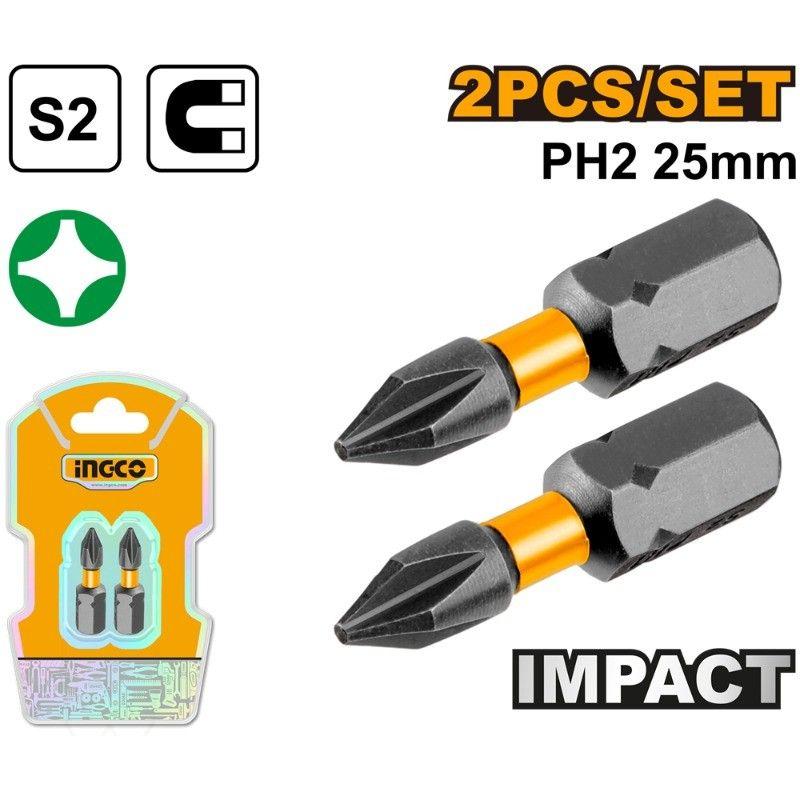 SET PUNTAS DE IMPACTO INDUSTRIAL 2 PIEZAS PH2X25MM INGCO-1