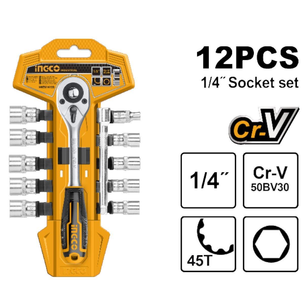 Set Dados Y Chicharra Industrial 12 Piezas 1/4" Ingco Hkts14122-1