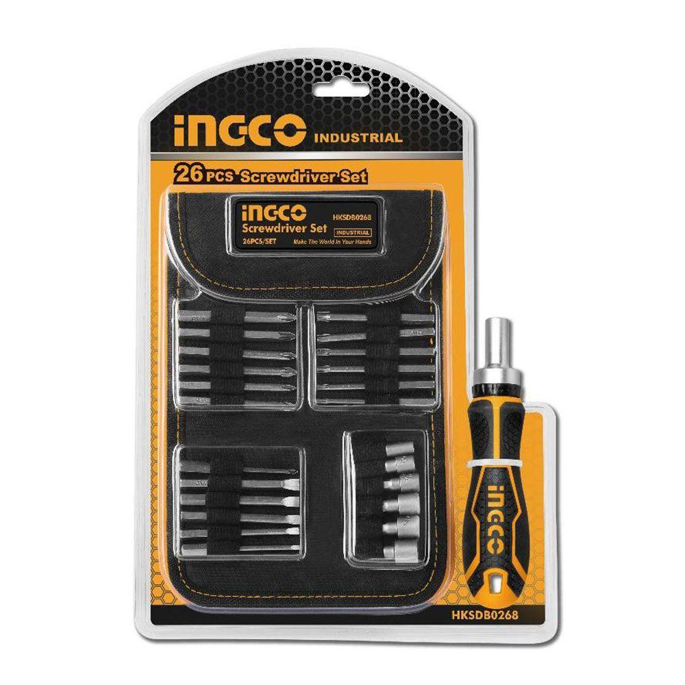 Set Destornillador Puntas Y Dados Ph/Sl/Pz/Hex 26 Piezas Ingco Hksdb0268-2