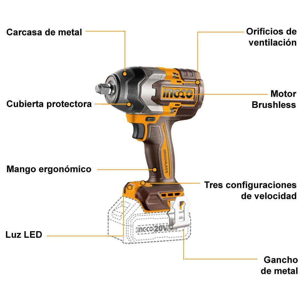 Pistola de Impacto BL Inalámbrica Industrial 1/2" 20V/800Nm-3