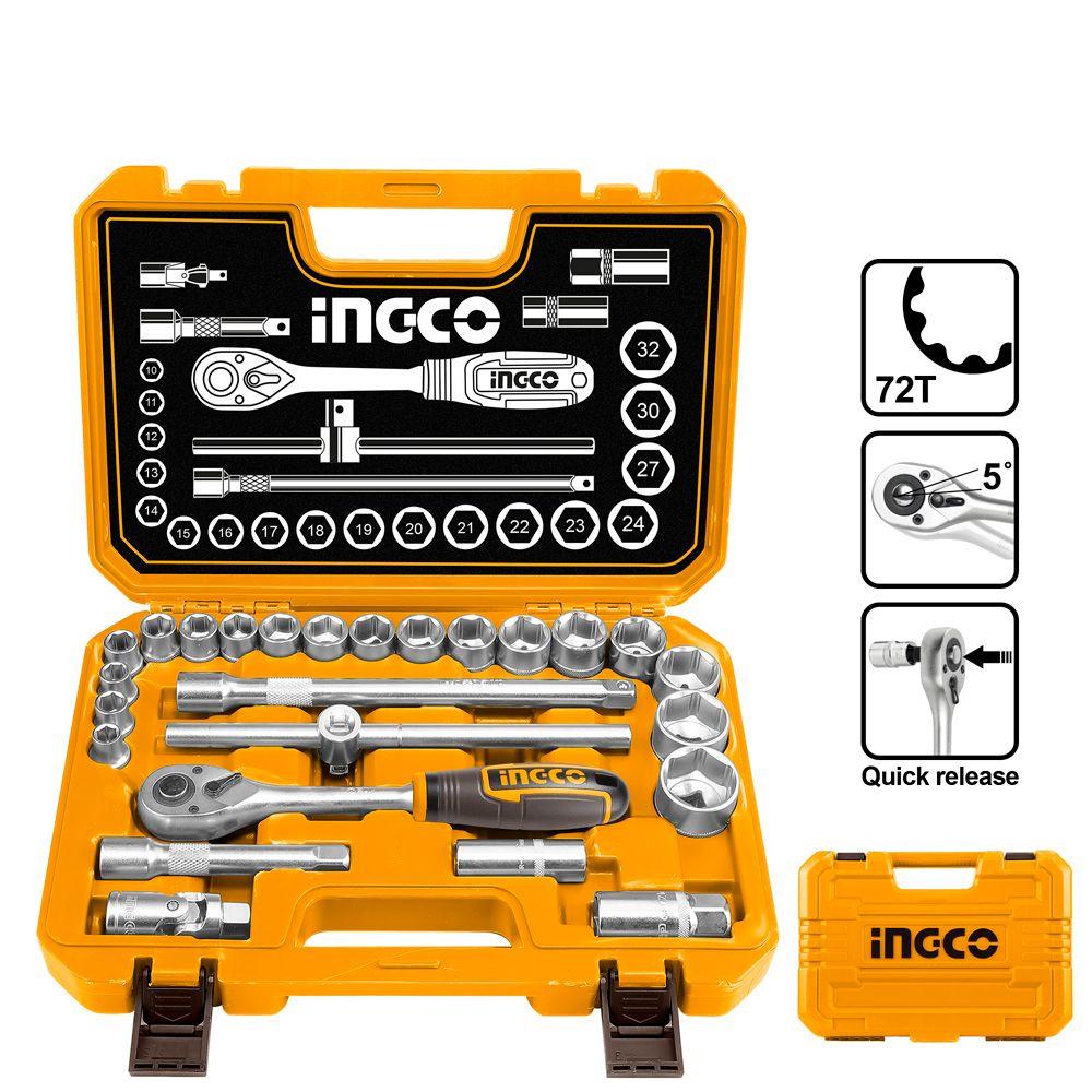 Set Dados Y Chicharra Industrial 25 Piezas 1/2" Ingco Hkts12251-2