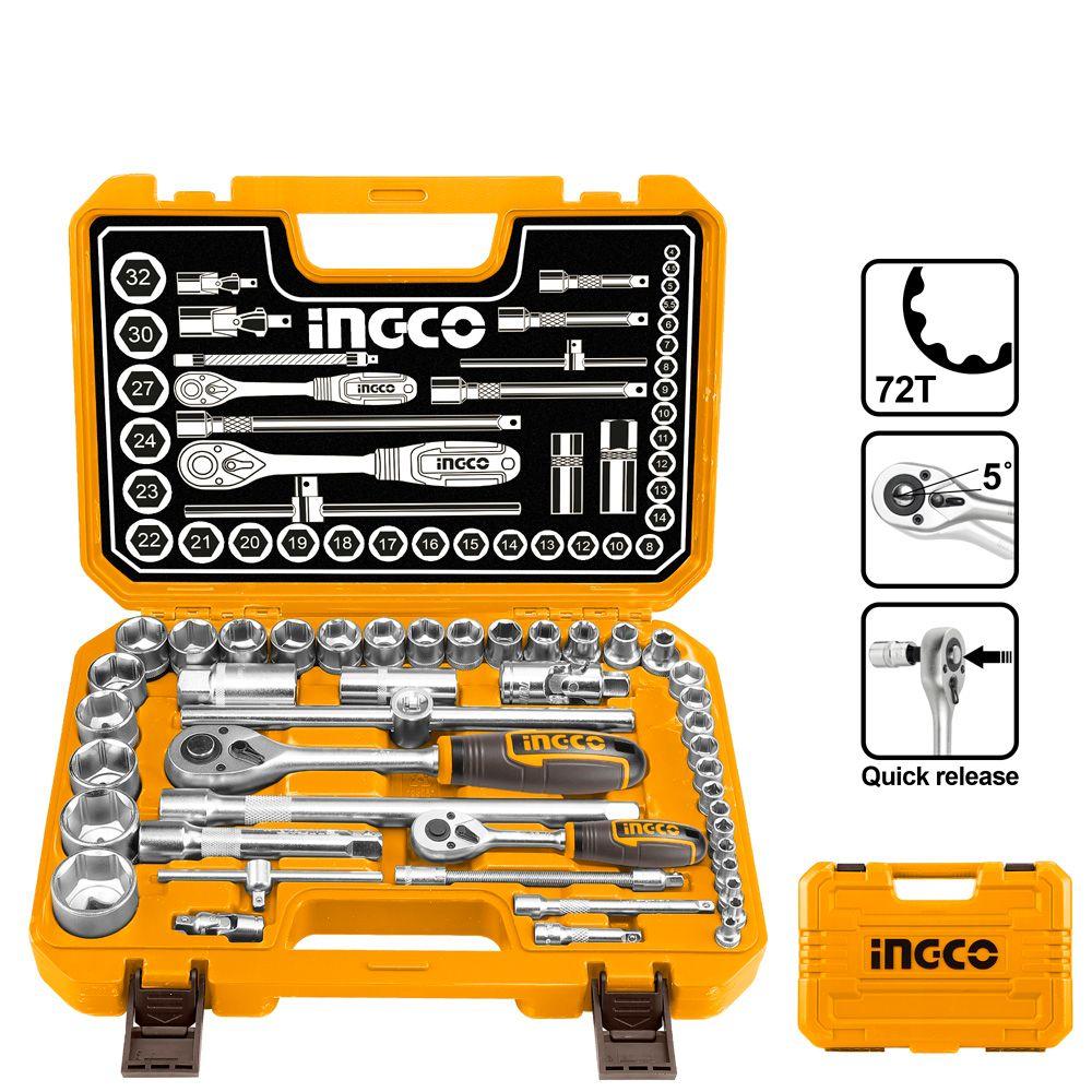 Set Dados Y Chicharra Industrial 44 Piezas 1/2"-1/4" Ingco Hkts42441-2