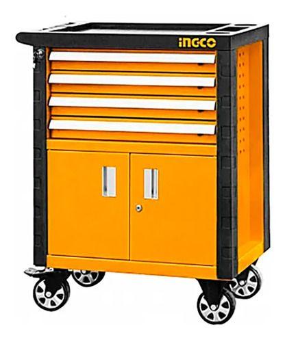 Carro De Herramientas Industrial Metal 1 Estante 4 Cajones Ingco Hdtc01042-0