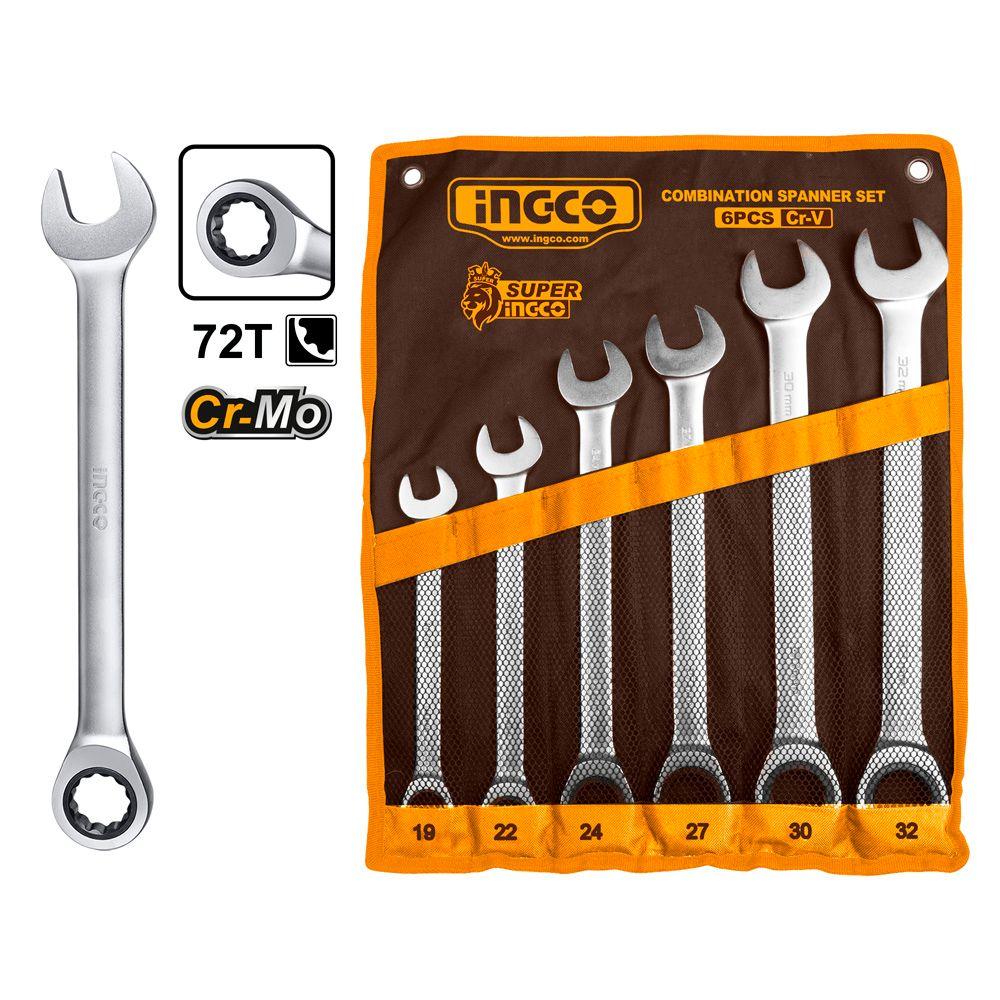 Set Llaves Punta/Chicharra Industrial 6 Piezas 19-32Mm Ingco Hkspar1061-2