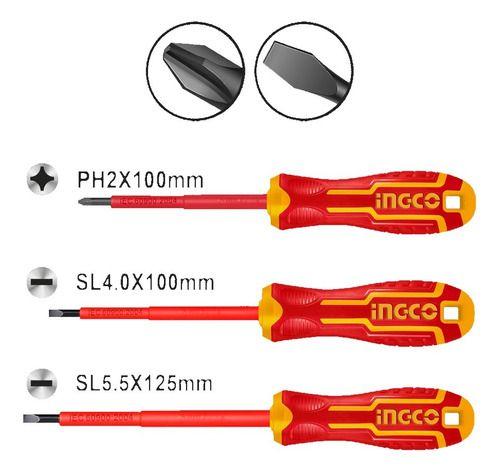 Set Destornilladores Industrial Aislado Vde Ph/Sl 3 Piezas Ingco Hkisd0308-0