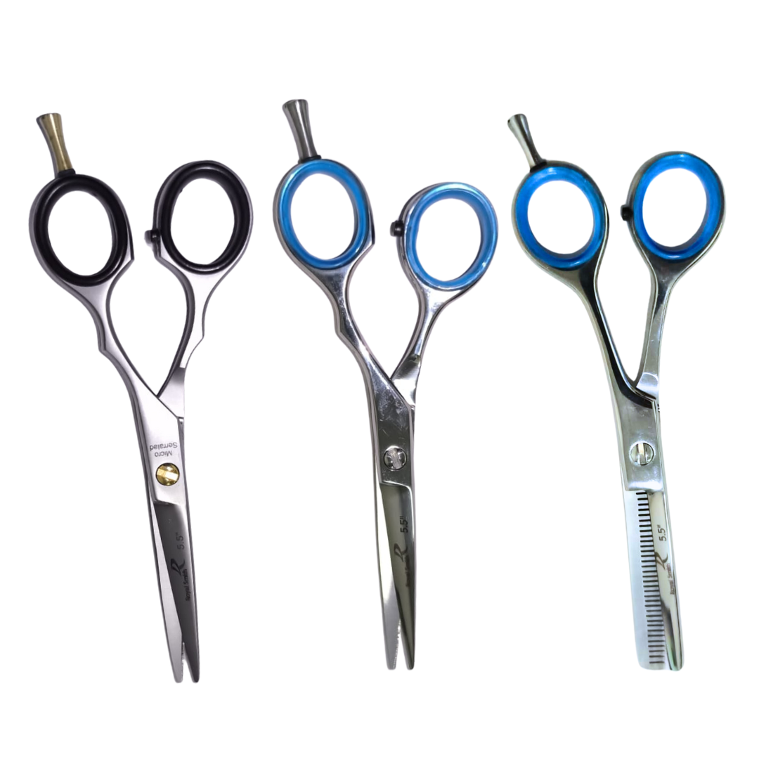Set Tijeras Profesionales - 3pcs -  Microdentada, F/Navaja Y Esculpidora-0