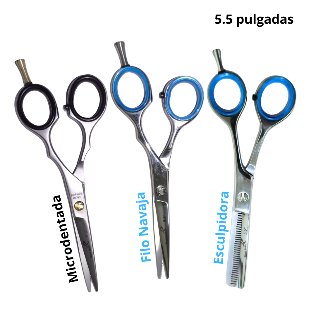 Set Tijeras Profesionales - 3pcs -  Microdentada, F/Navaja Y Esculpidora-1