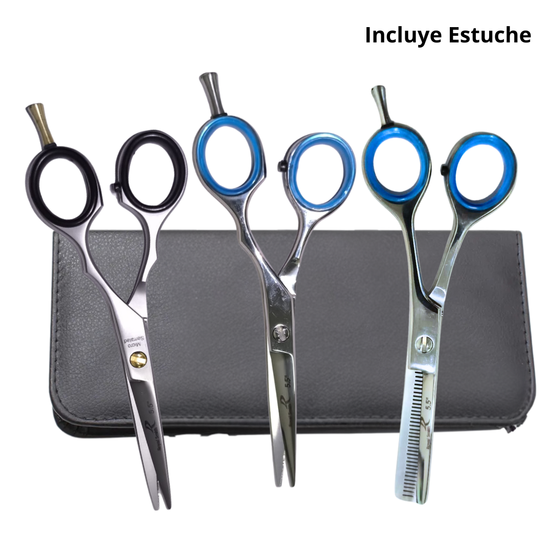 Set Tijeras Profesionales - 3pcs -  Microdentada, F/Navaja Y Esculpidora-2