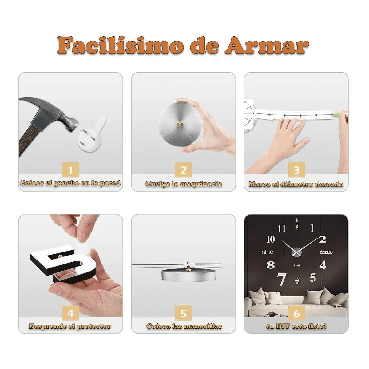 Reloj de Pared 3D DIY con Marcos para Fotos Números Grandes-3