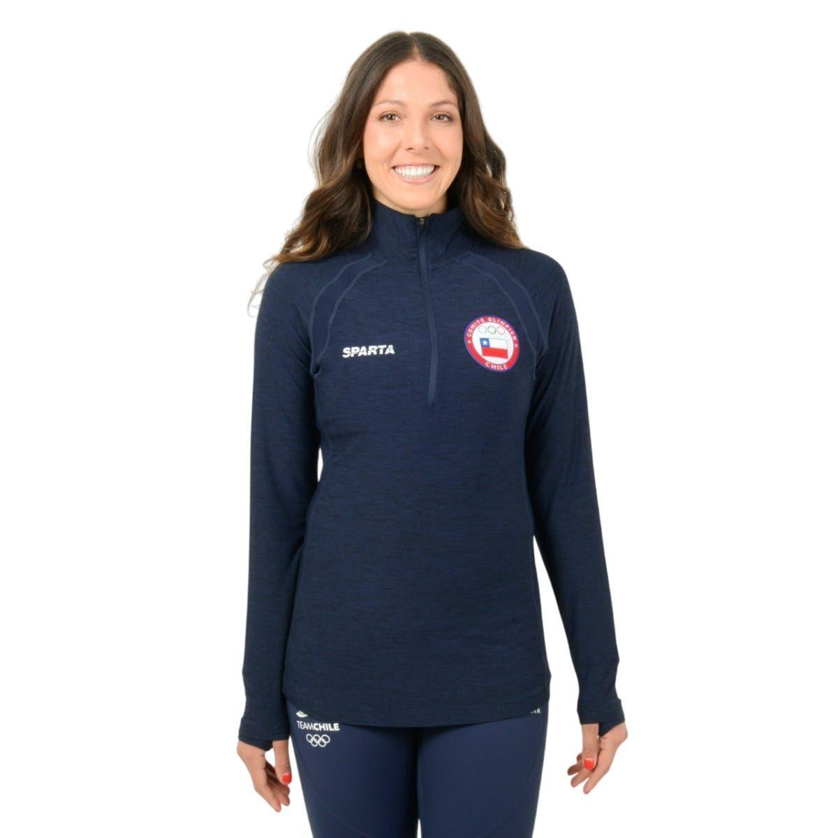 Polerón Running Mujer Sparta Team Chile Quarter Zip Azul-0