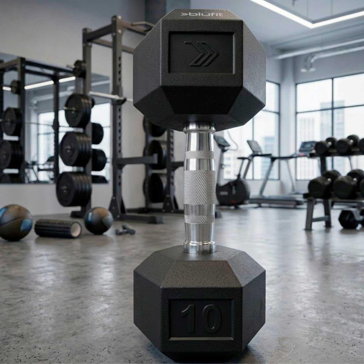 Mancuerna hexagonal entrenamiento Blu fit 10 kg negro-2