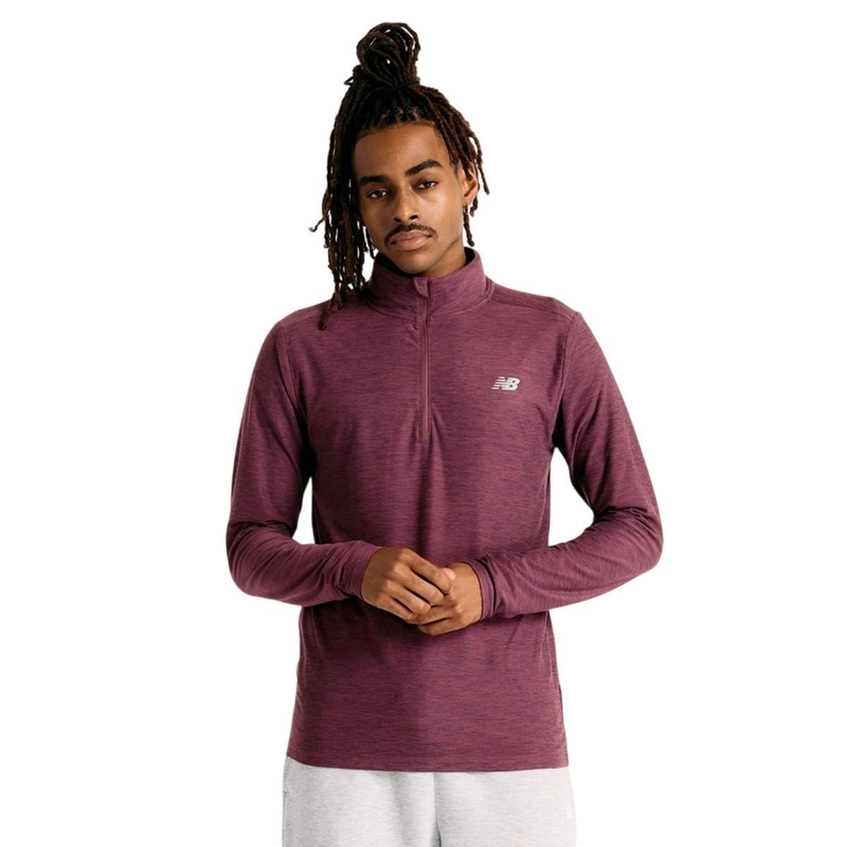 Polerón Running Hombre New Balance Space Dye 1/4 Zip Burdeo-0