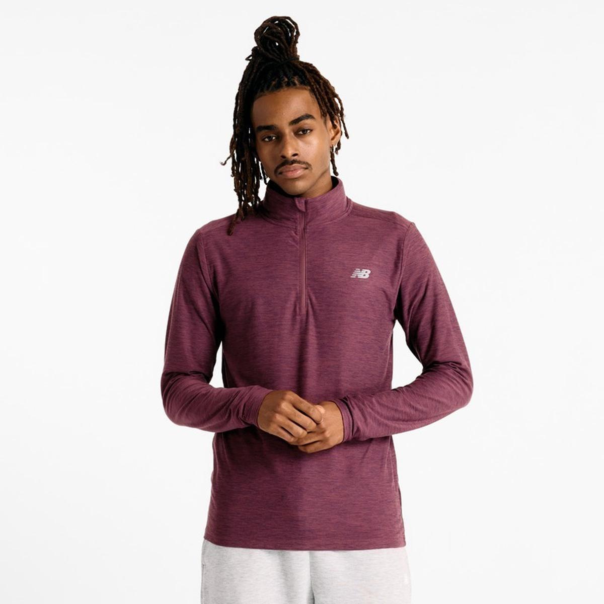 Polerón Running Hombre New Balance Space Dye 1/4 Zip Burdeo-2