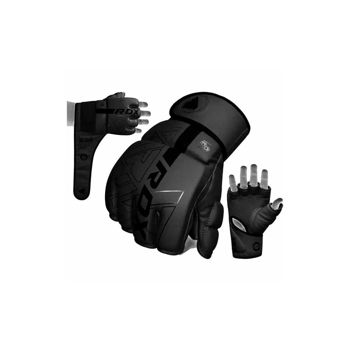 Guantes Boxeo RDX Grappling MMA F6 Kara Negro Full L-5