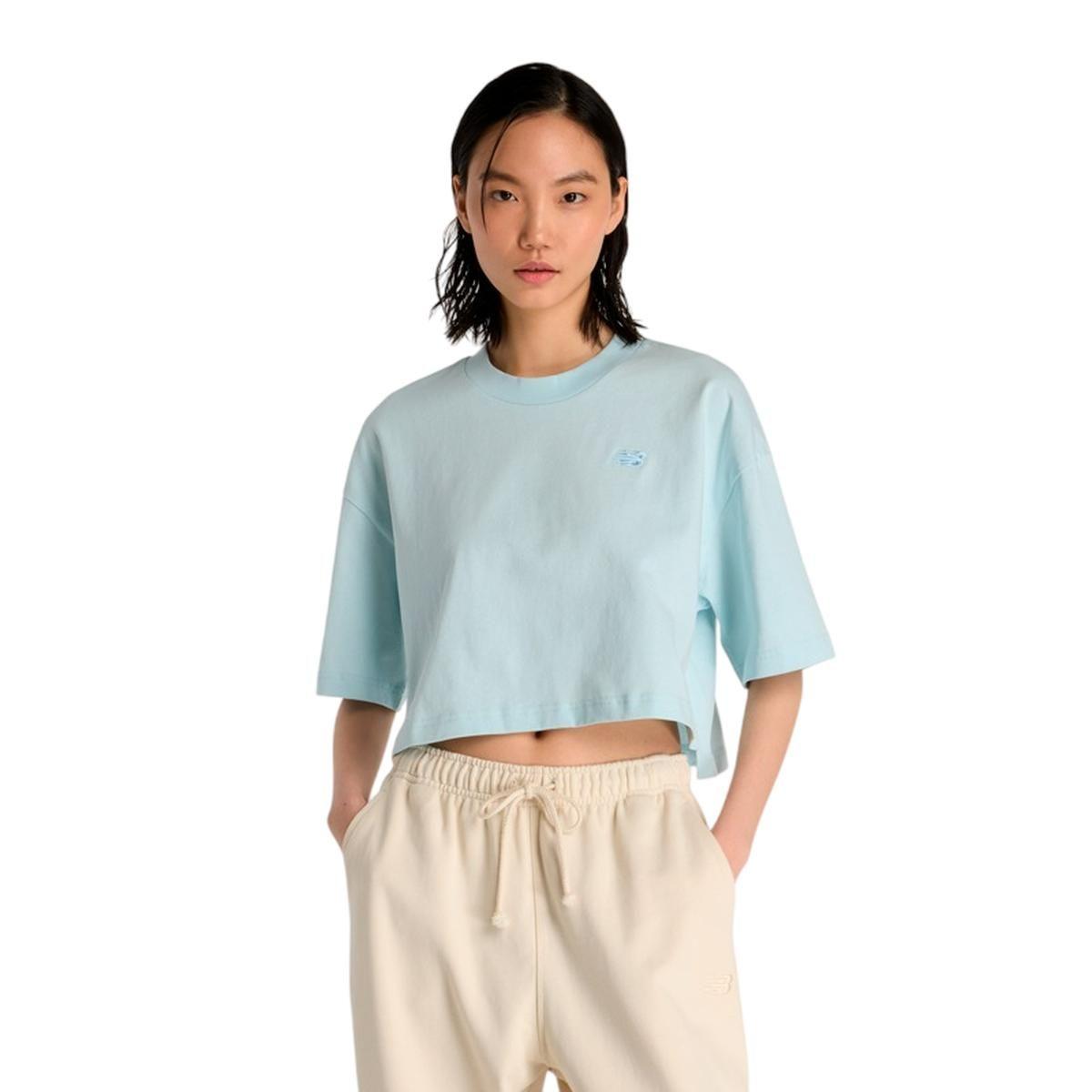 Polera Lifestyle Mujer New Balance Logo Oversized Celeste-0