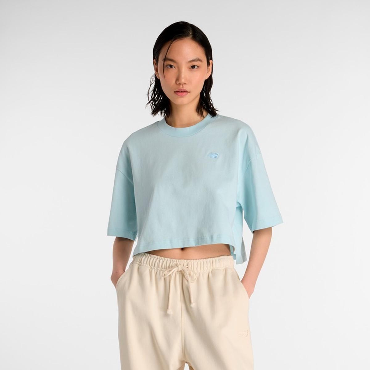 Polera Lifestyle Mujer New Balance Logo Oversized Celeste-3