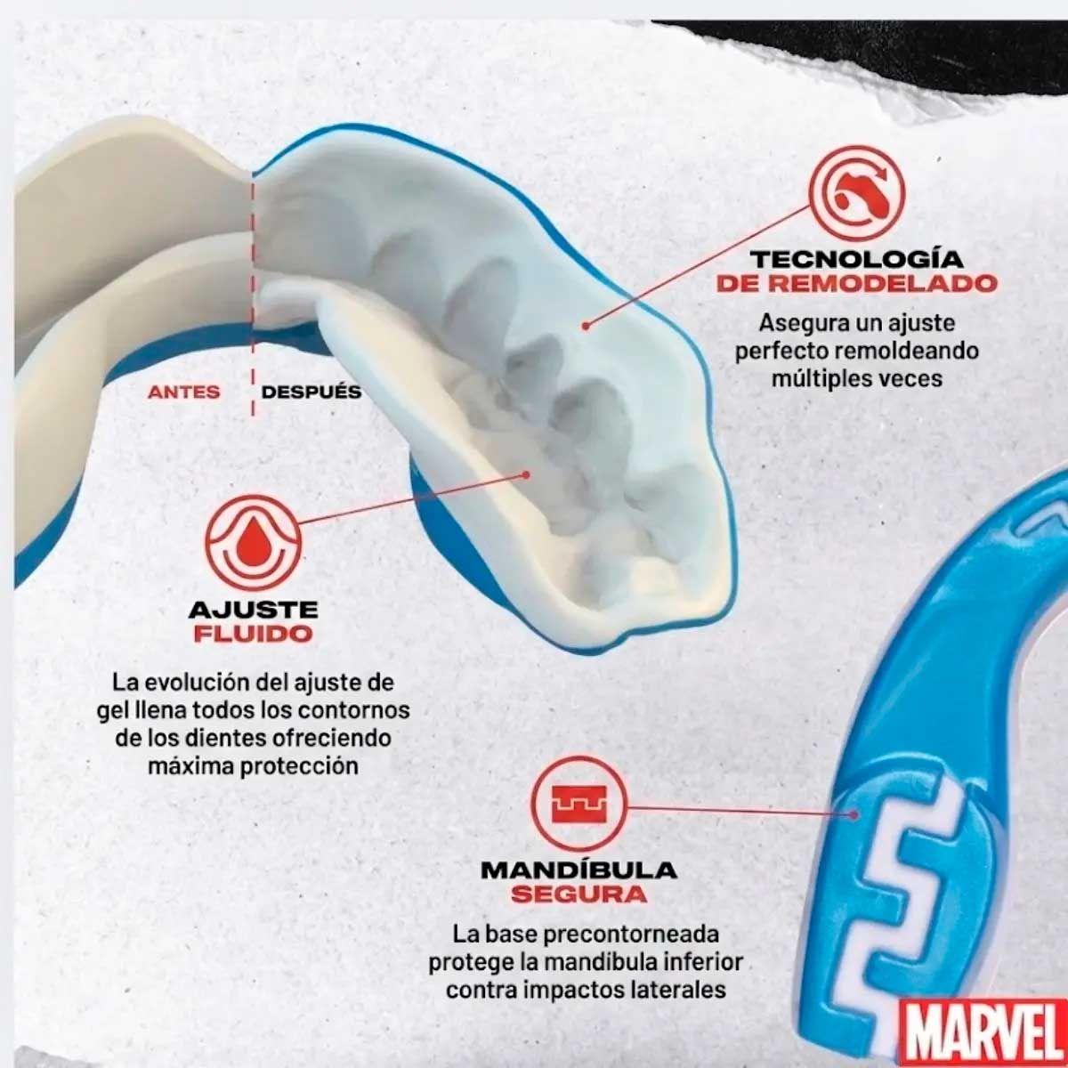 Protector bucal Adulto Safejawz Capitán América Marvel Azul-2