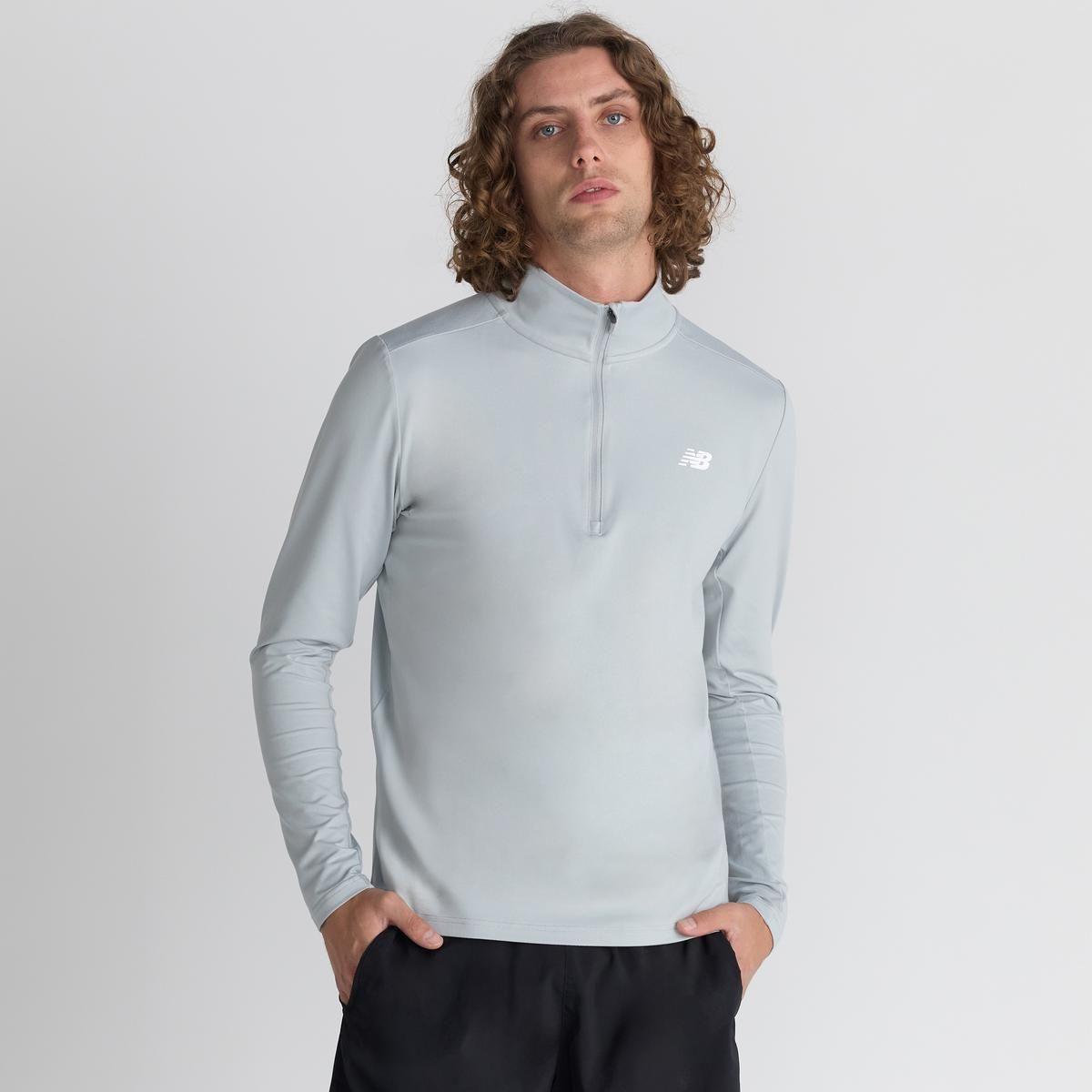 Polerón Running Hombre New Balance Space Dye 1/4 Zip Gris-2