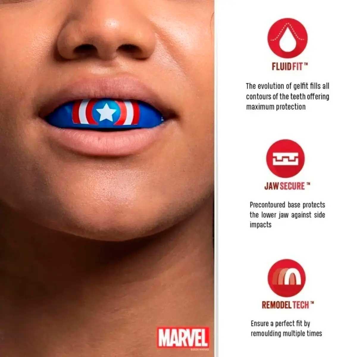 Protector bucal Niños Safejawz Capitán América Marvel Azul-3