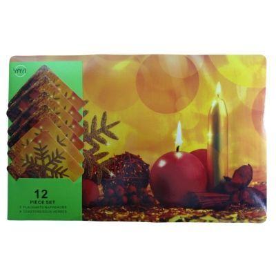 Set De Mesa Navideño 6 Individuales 6 Posavasos Naranja-1