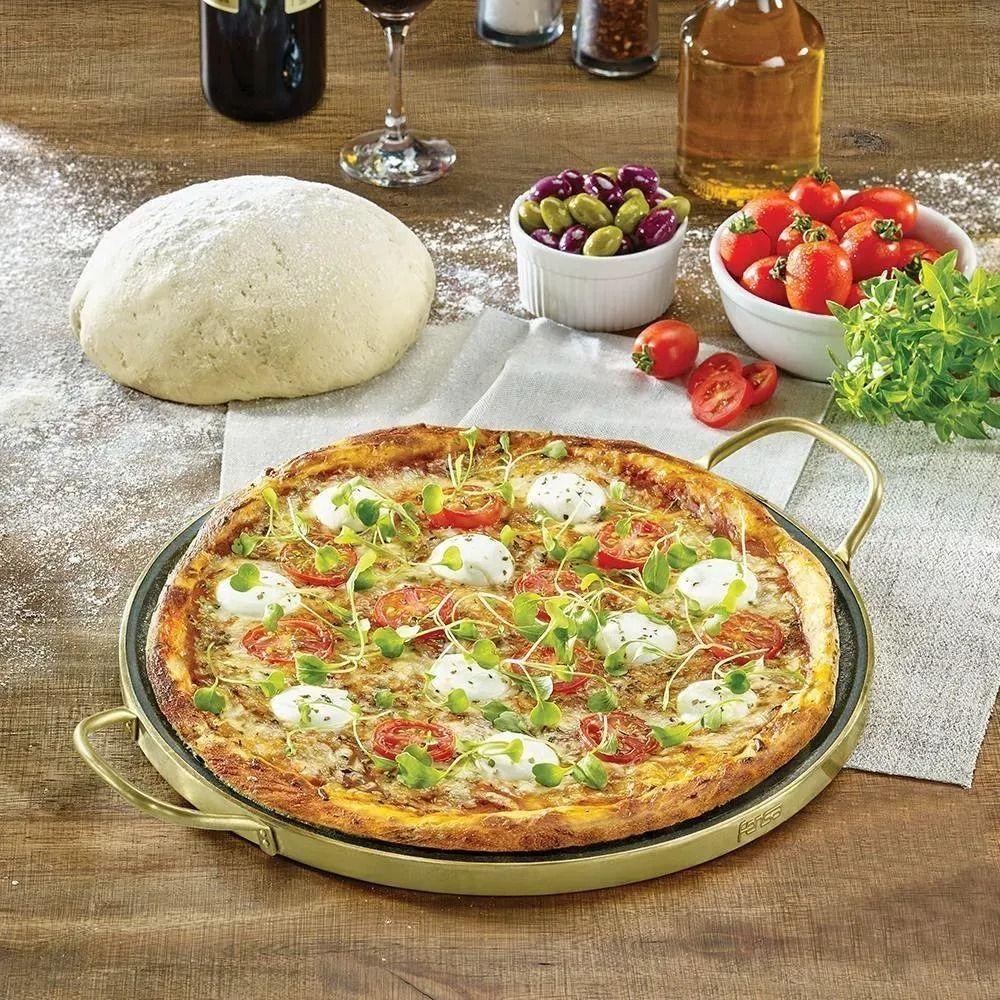 Piedra Para Pizza Fensa Con Asas De Cobre-3