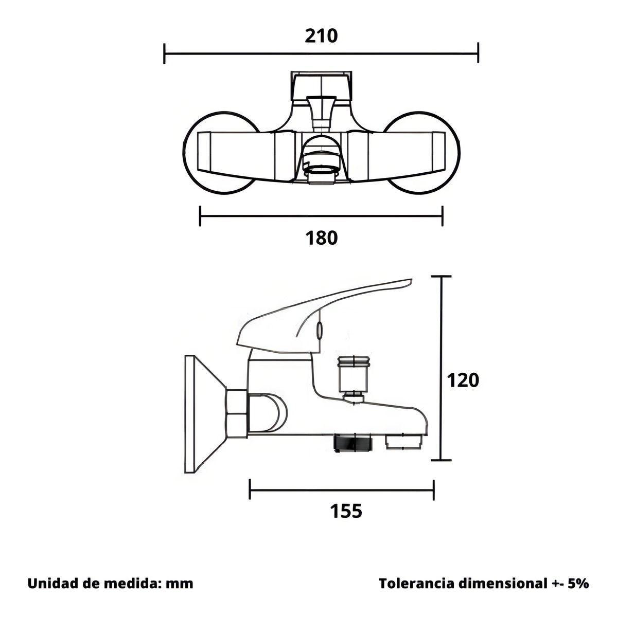 Llave Monomando Tina Ducha Notte Acabado Mate-2
