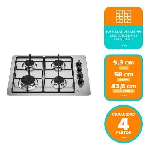 Encimera A Gas 4 Platos Encendido Automático Km4gx Inox-3