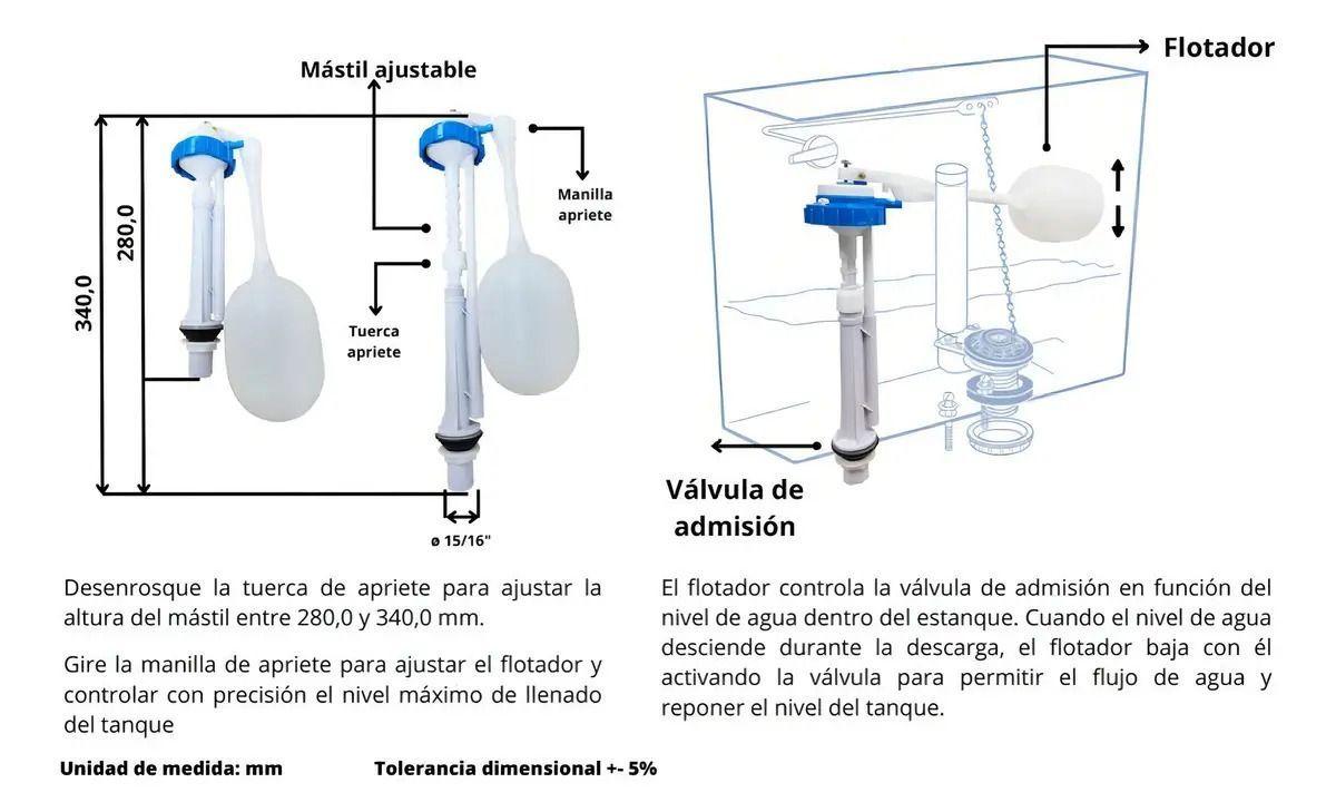 Valvula Carga Wc Admision Estanque 15/16 Con Flotador Taumm-5