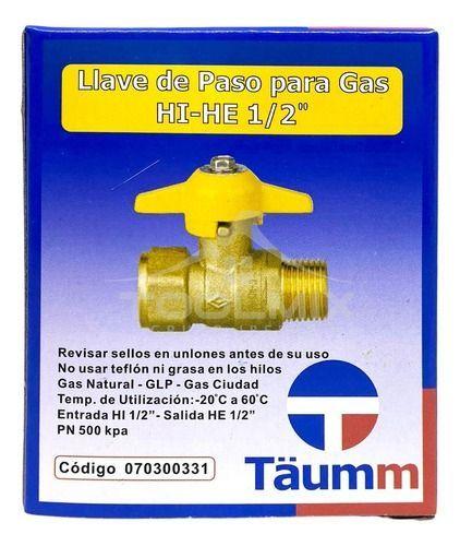 Llave Paso Para Gas Hi-he 1/2 - Certificada - Taumm-2