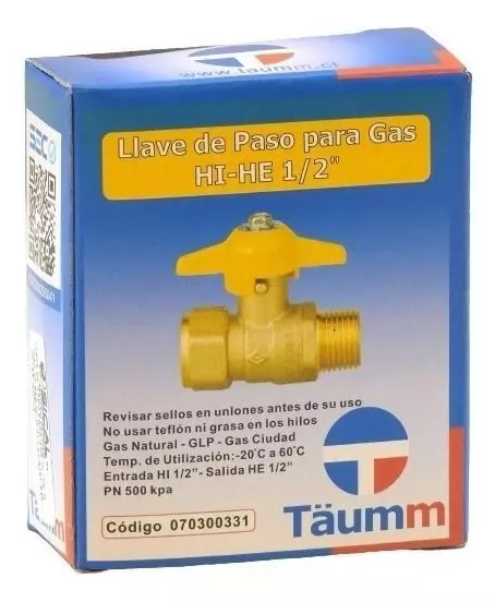 Llave Paso Para Gas Hi-he 1/2 - Certificada - Taumm-3