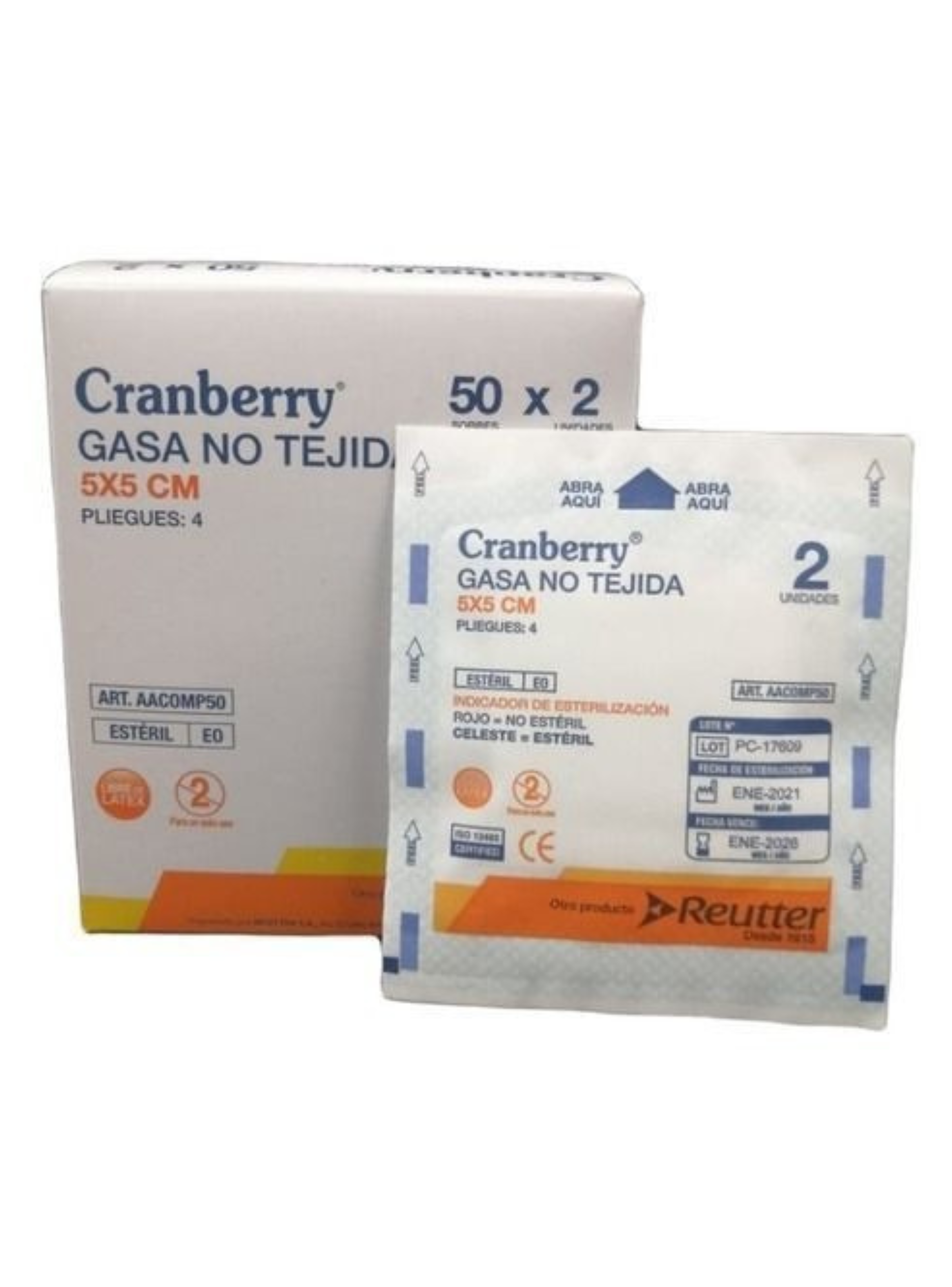 Gasa Estéril 5x5- Caja 50 Unidades Cranberry Blanco-2