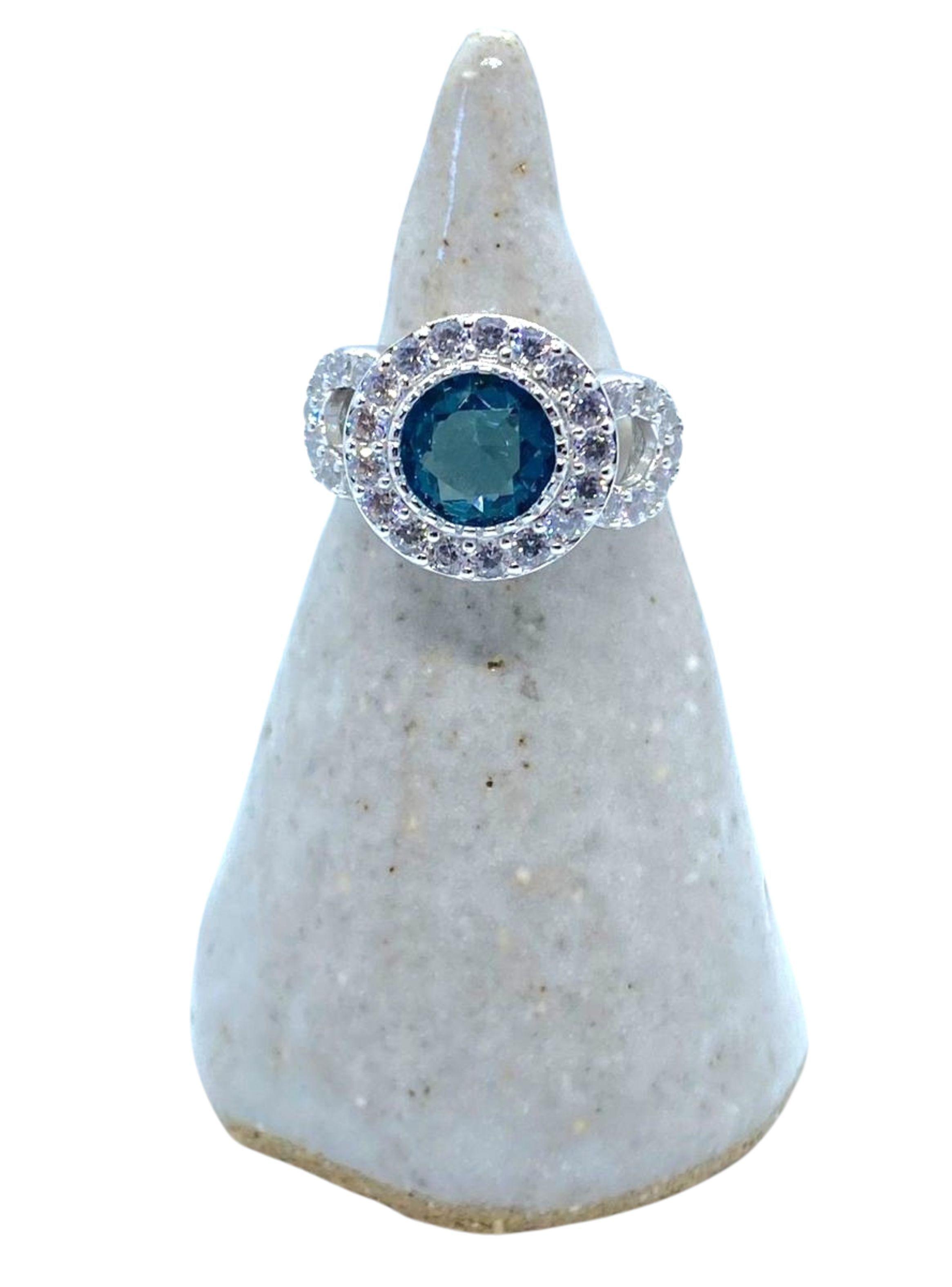 Anillo de Plata y Cristal de Praga color Aguamarina-2