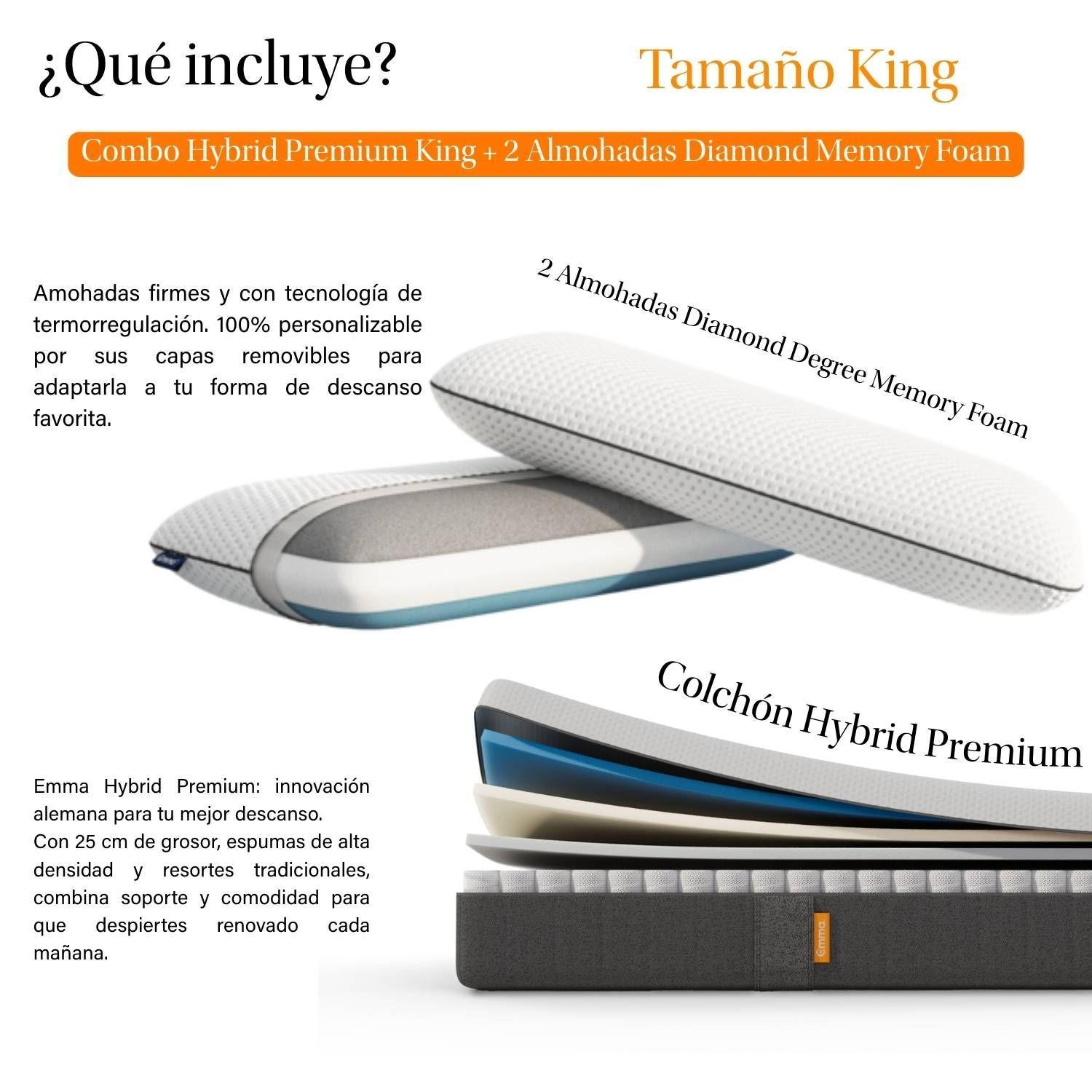 Combo Hybrid Premium King + 2 Almohadas Diamond Memory Foam-1