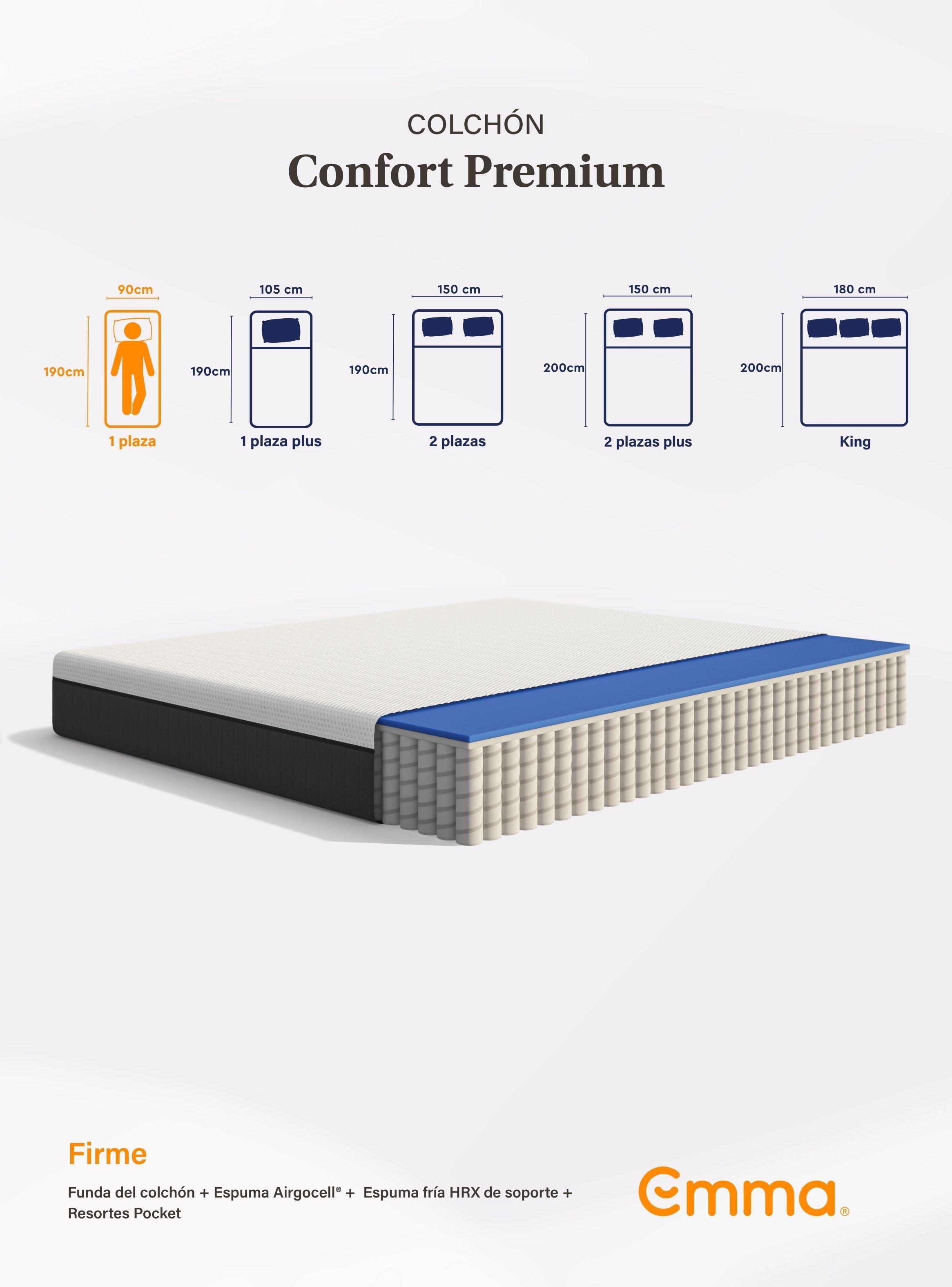 Combo Confort Premium 1 Plaza + 2 Almohadas Diamond Memory Foam-4