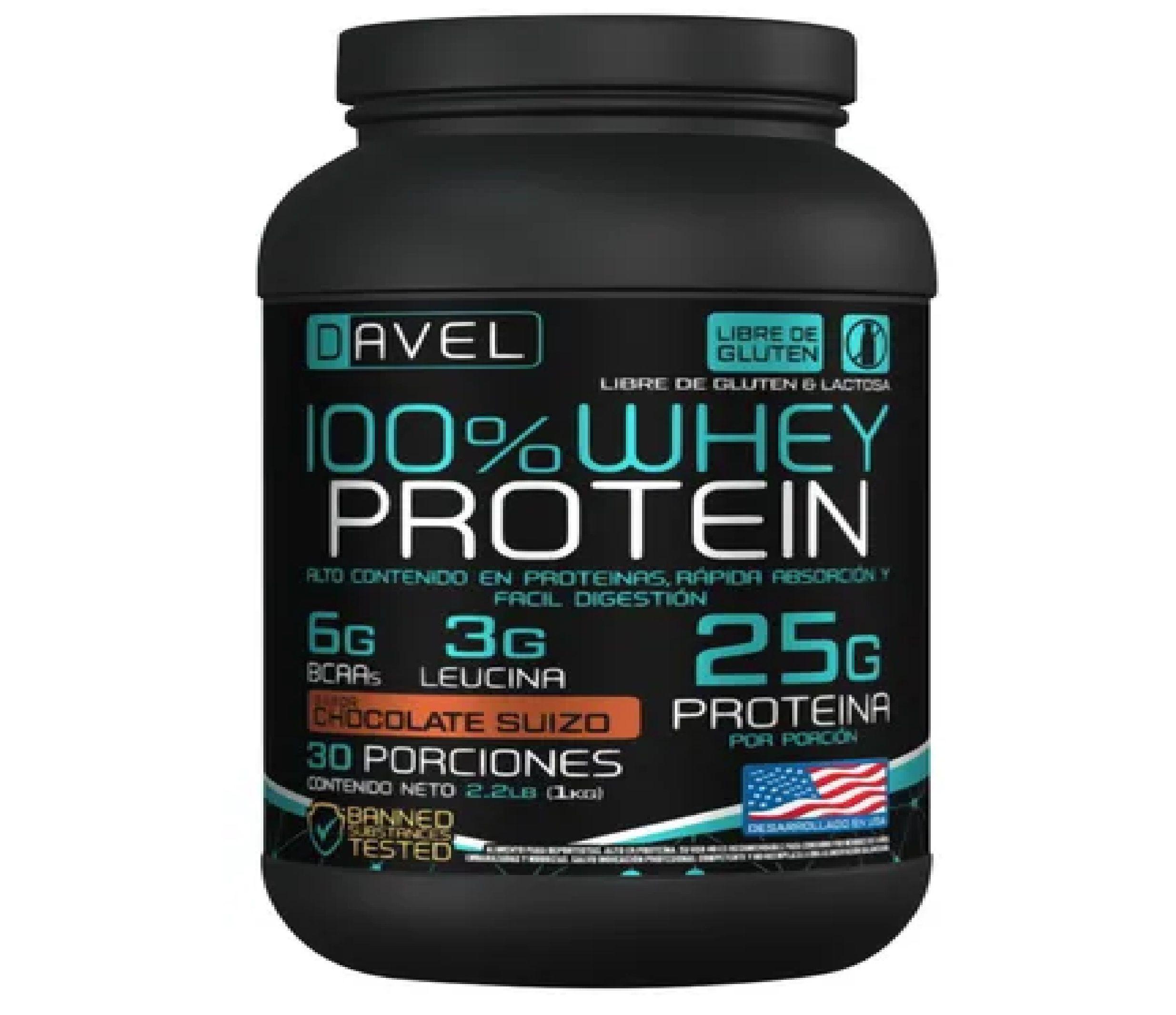 Whey Proteina Davel 1kg Chocolate Suizo 30 Servicios Sin Gluten Sin Lactosa -0
