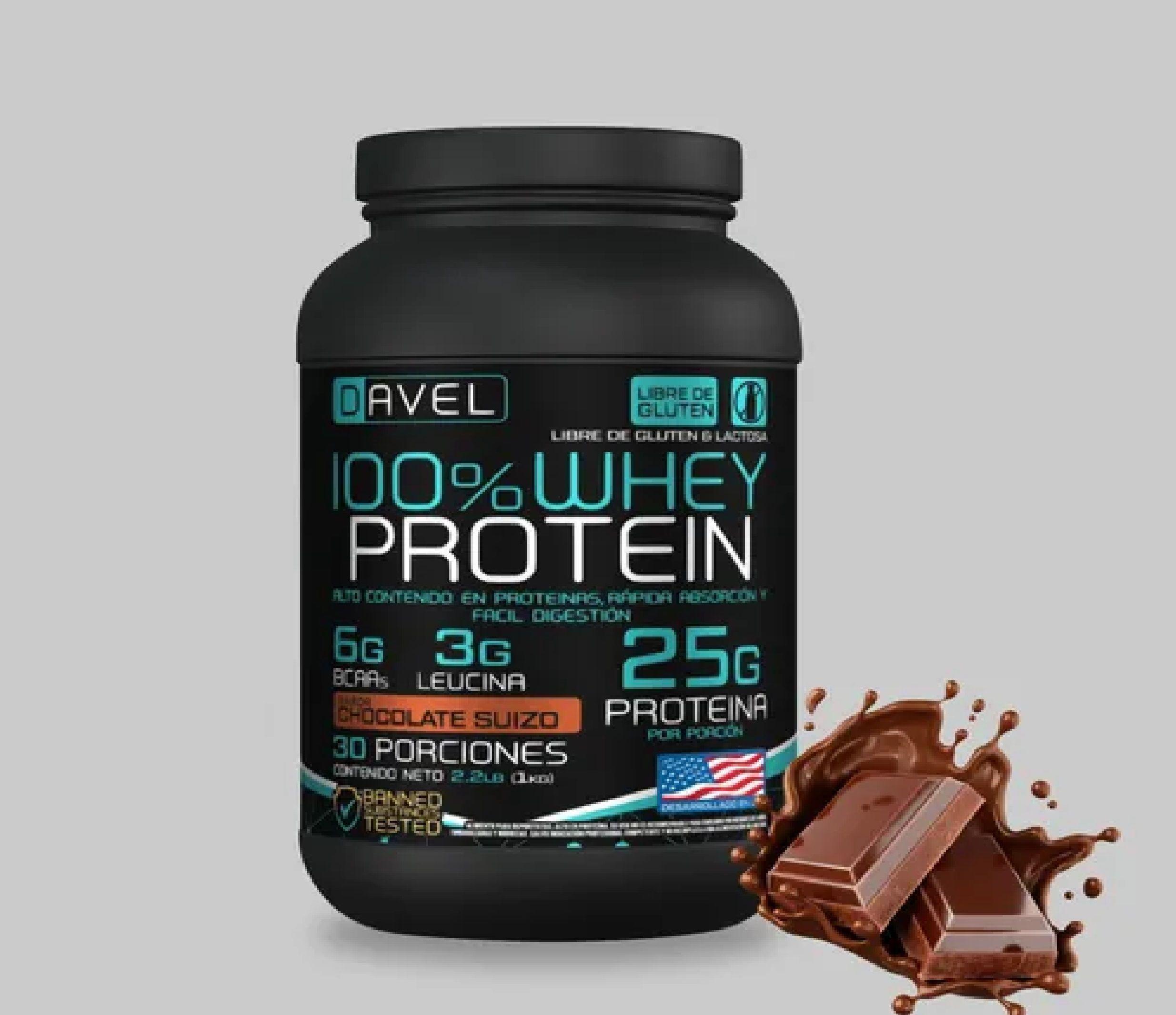 Whey Proteina Davel 1kg Chocolate Suizo 30 Servicios Sin Gluten Sin Lactosa -1