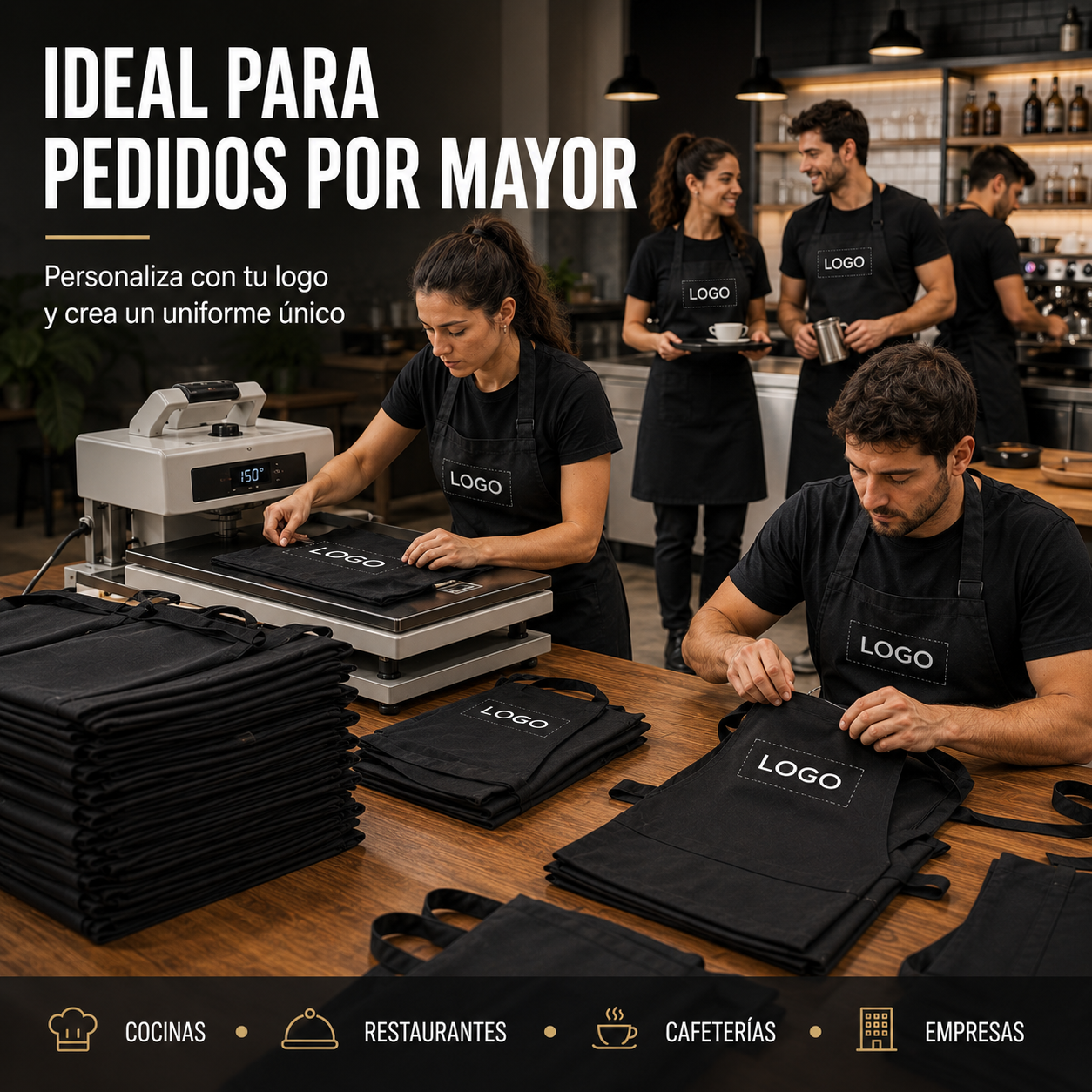 Delantal De Cocina Pechera Mandil Negro Antigrasa Antimanchas Ajustable 80x70cm-3