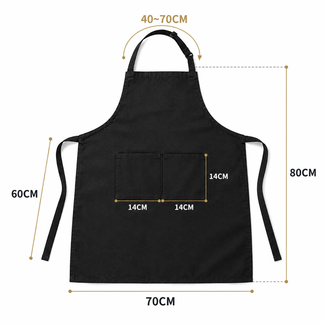 Delantal De Cocina Pechera Mandil Negro Antigrasa Antimanchas Ajustable 80x70cm-4