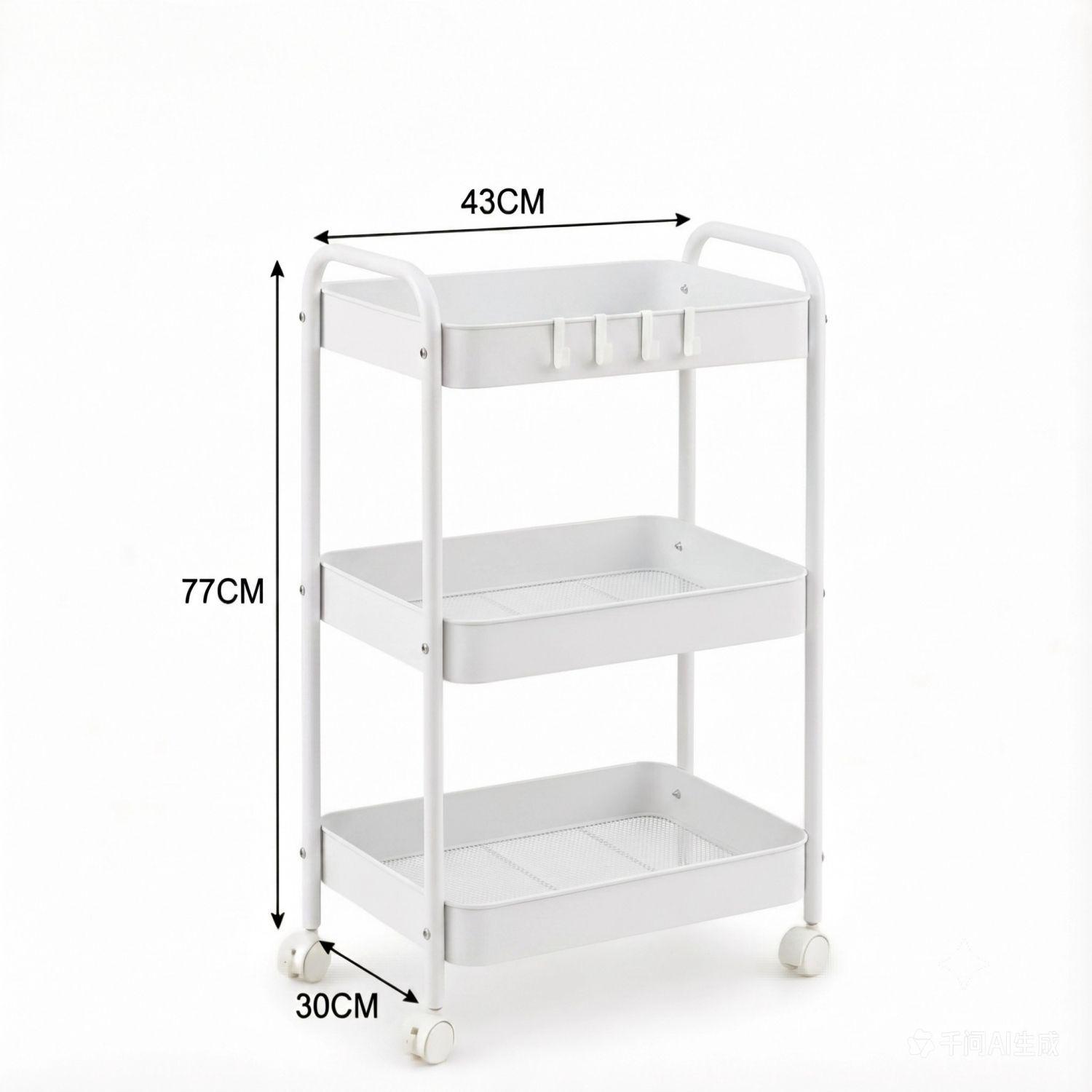Carrito Organizador Metal 3 Niveles Ruedas Bloqueables Blanco-8