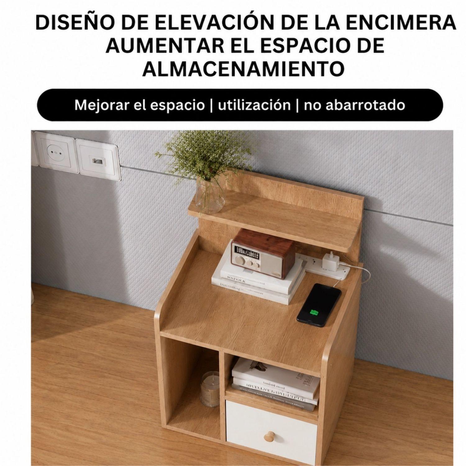 Velador Mesa de Noche con Cajones Dise o Moderno MDF Color Nogal-3