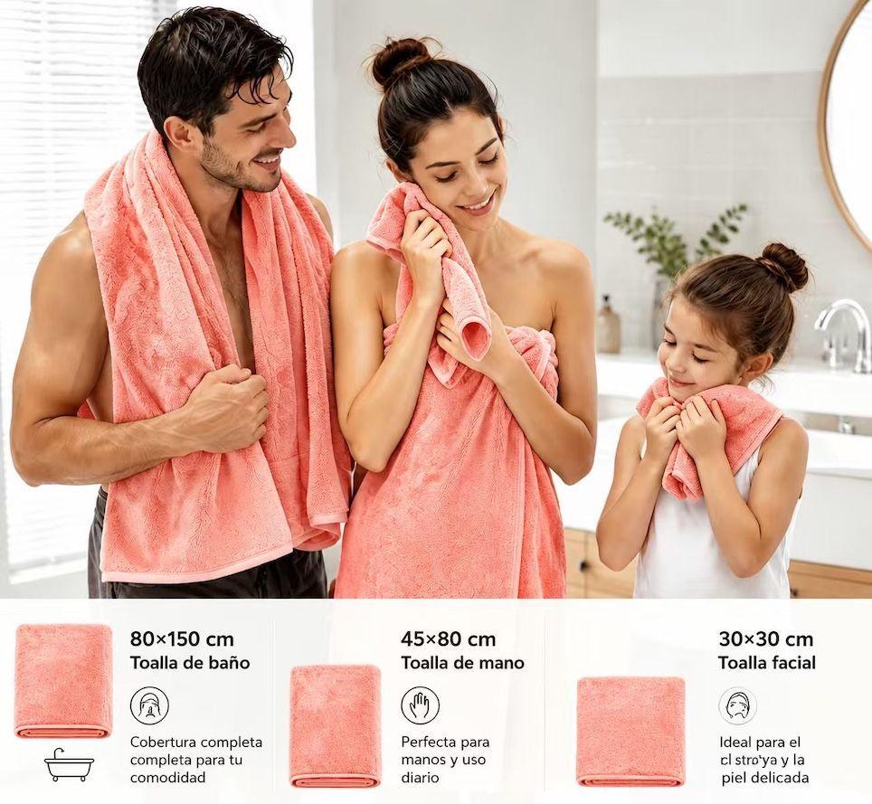 Juego de Toallas Ba o 3 Piezas Algod n Extra Grande 80x150cm Suave y Absorbente Coral-3