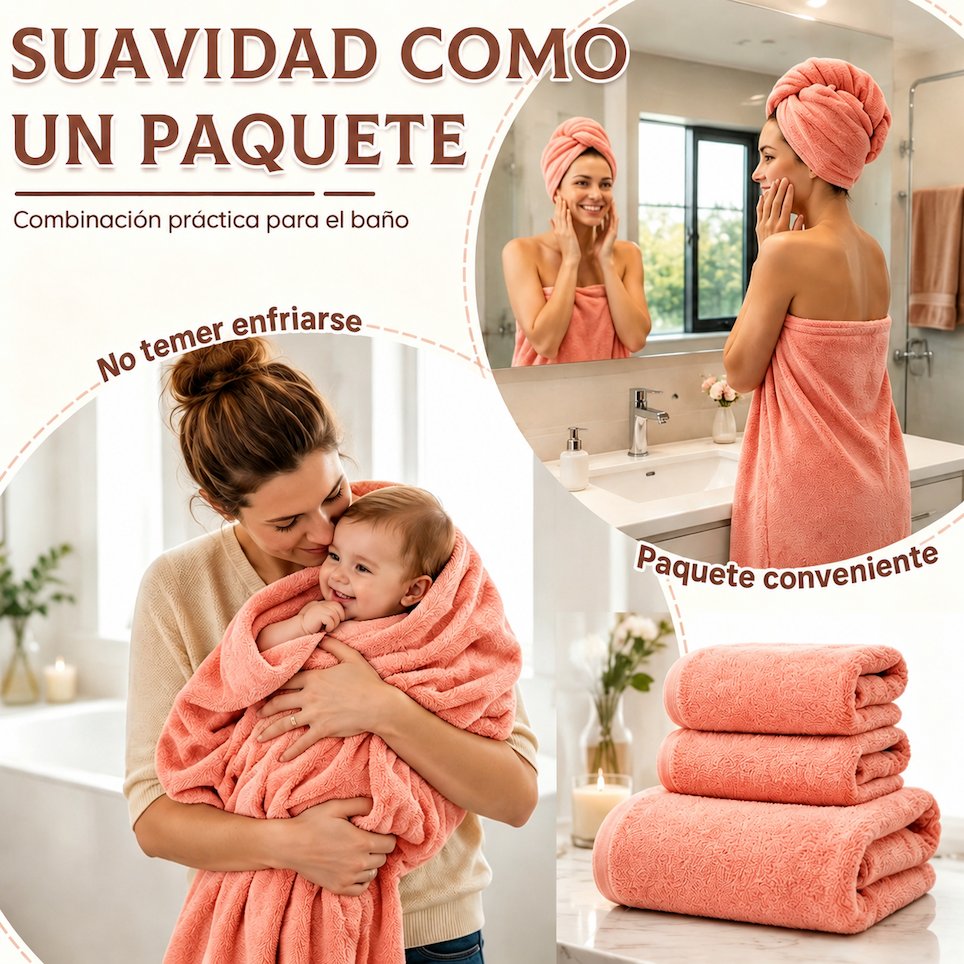 Juego de Toallas Ba o 3 Piezas Algod n Extra Grande 80x150cm Suave y Absorbente Coral-4