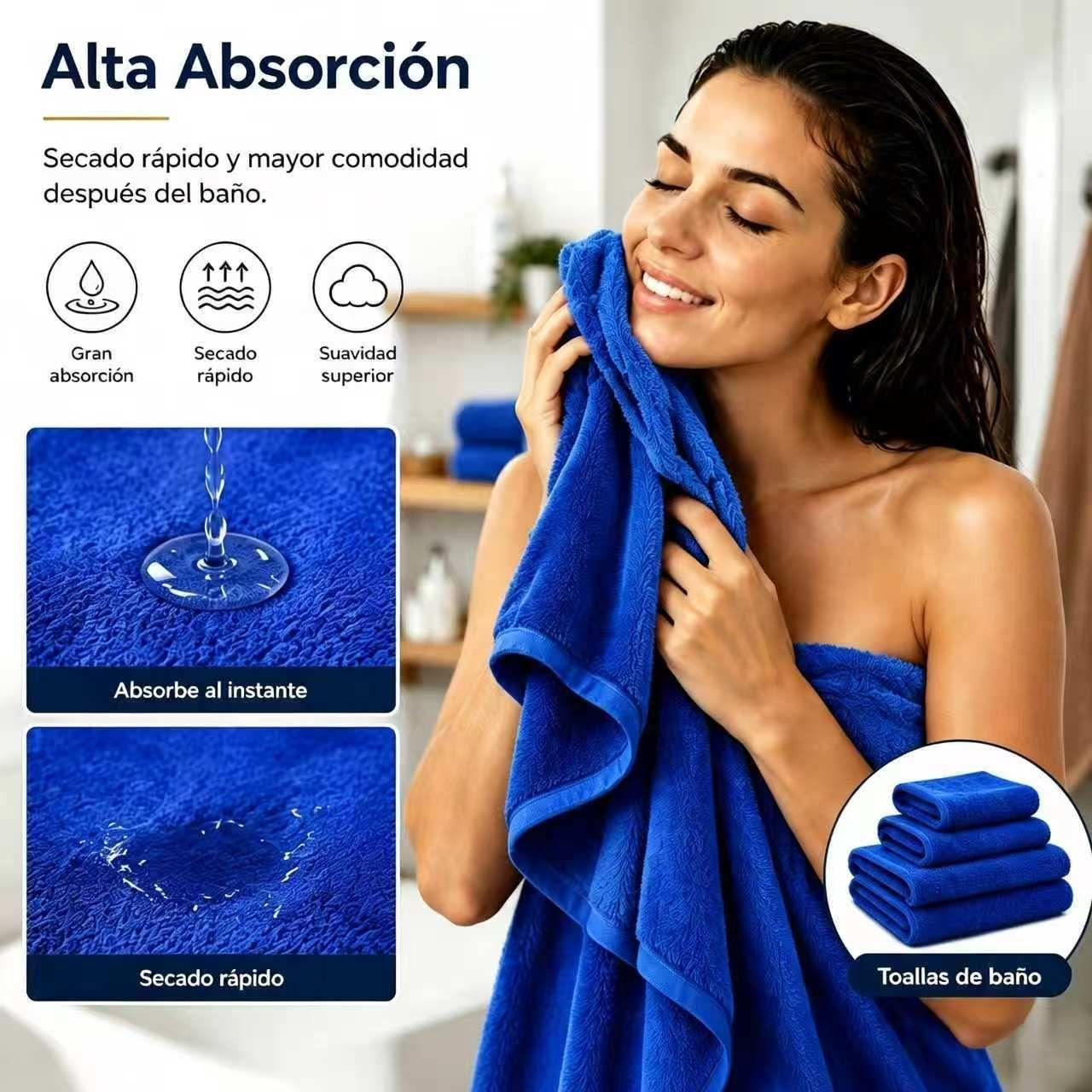 Juego Toallas Ba o 3 Piezas Algod n Extra Grande 80x150 Azul-2