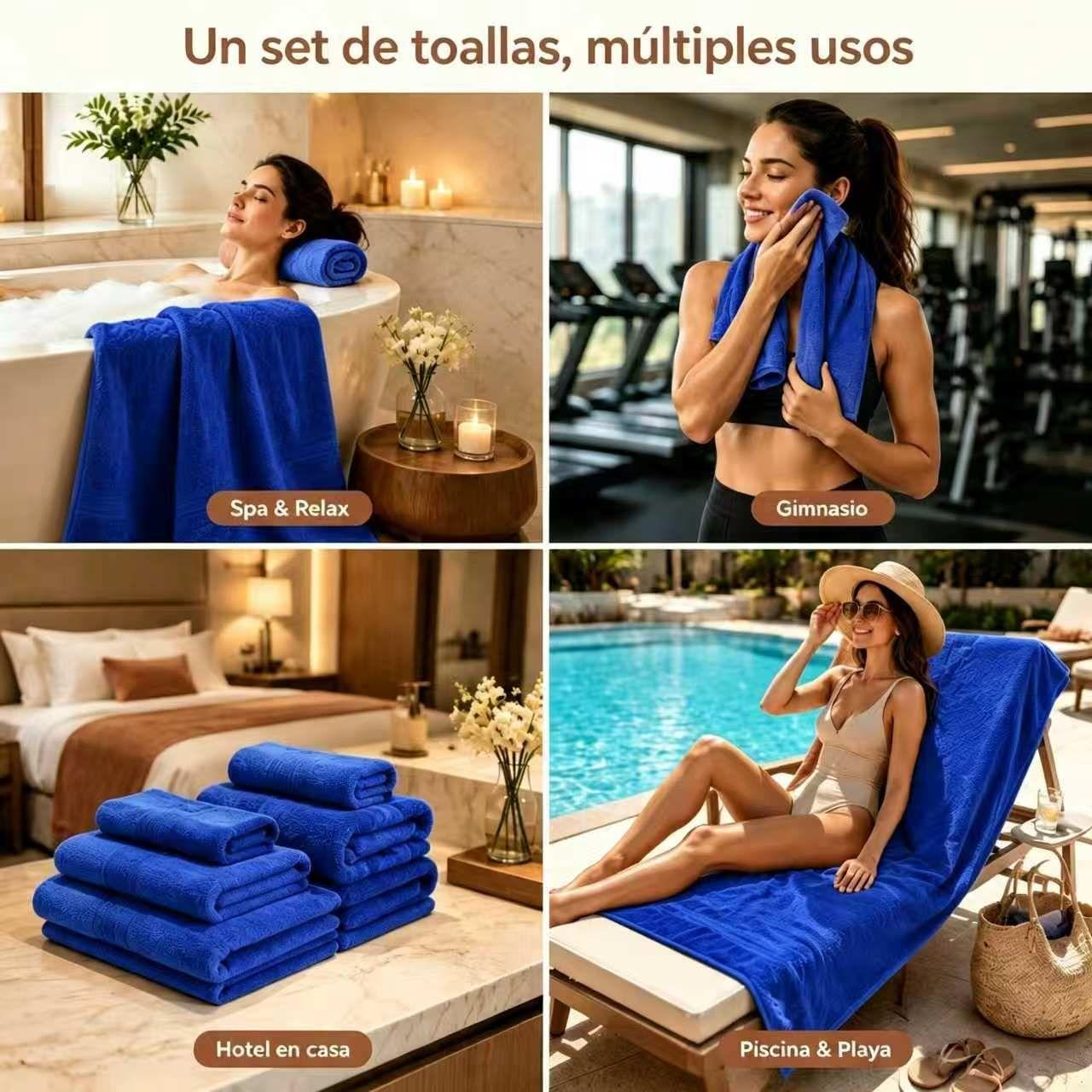 Juego Toallas Ba o 3 Piezas Algod n Extra Grande 80x150 Azul-4